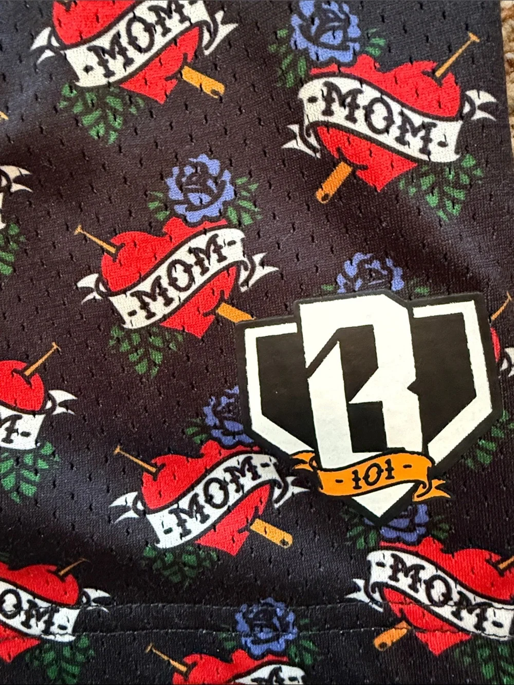 Baseball lifestyle 101 Black Printed Athletic Shorts with 'Mom' Tattoo Patter